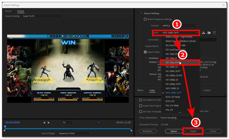 Change Preset Then Export