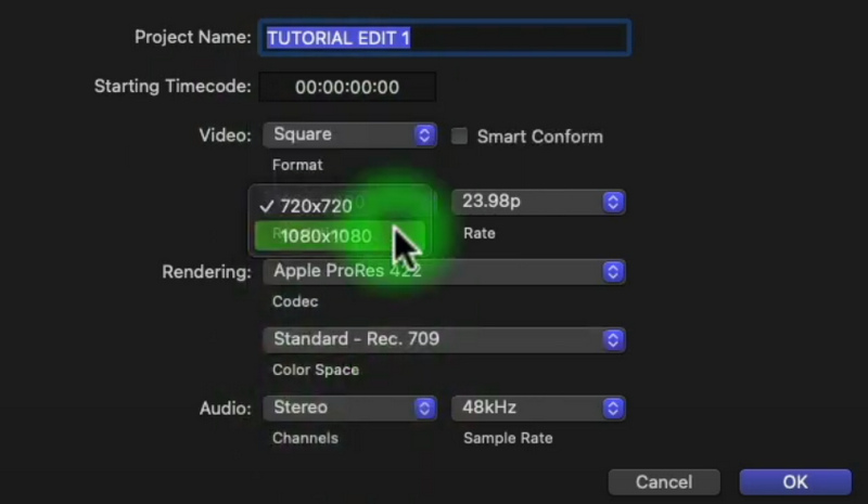 Final Cut Pro Change Video Resolution Square