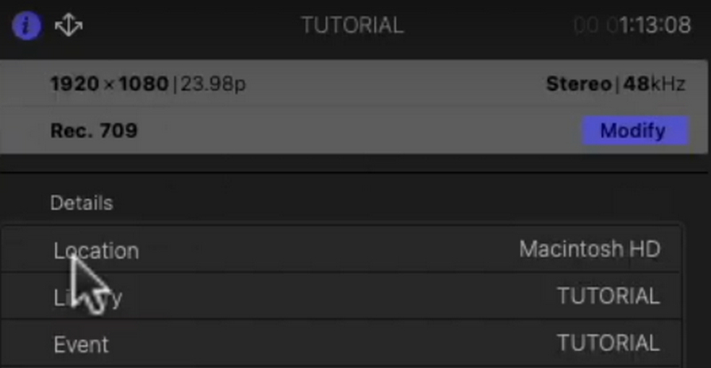 Final Cut Pro Click Modify
