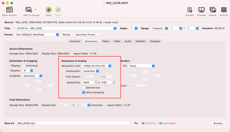 Use Handbrake to Upscale