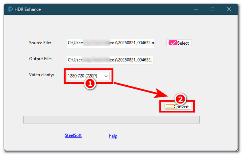 Select Video Clarity Then Convert