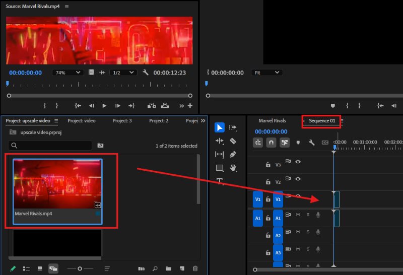 premiere pro-add video to new sequence