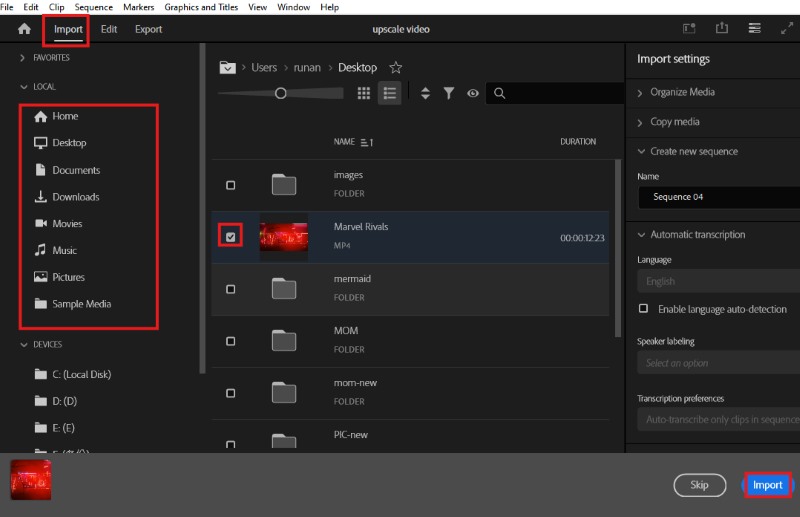 Premiere Pro Import Video