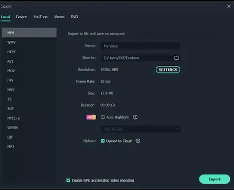 Filmora Export Setting For Video