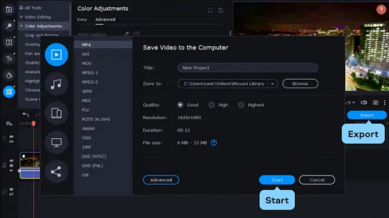 Movavi Video Enhancer Export