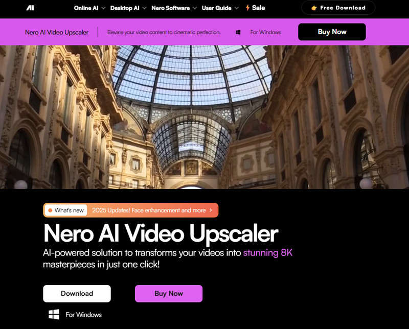 Nero AI Video Upscaler Interface