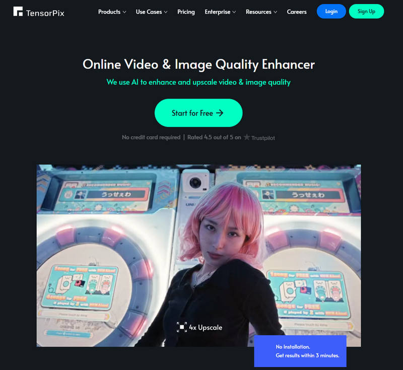 Tensorpix AI Video Enhancer Interface