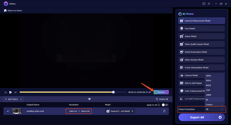 Upscale 1080p to 4k Using Vidhex Ai Video Enhancer