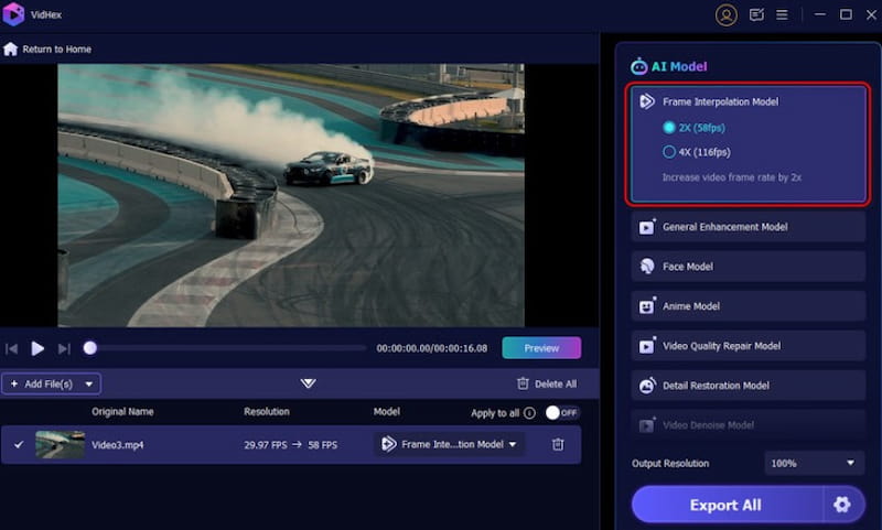 Vidhex Frame Interpolation For Low FPS