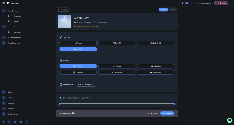 Tensorpix AI Enhance Video Online