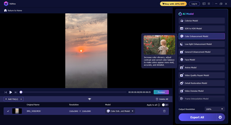 Vidhex AI Color Enhancement