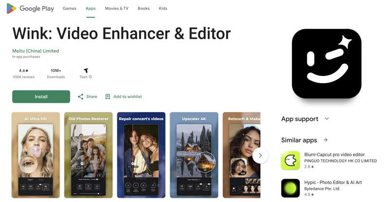 Wink AI Video Enhancer Editor App Android